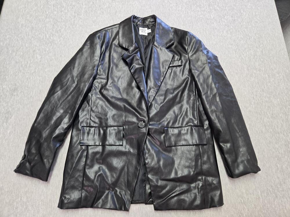 Princess Polly Blazer Womens XS/S Black Faux Leather One Button Lined Oversized